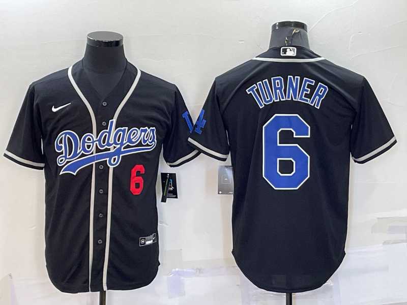 Men%27s Los Angeles Dodgers #6 Trea Turner Black Cool Base Stitched Baseball Jersey->los angeles dodgers->MLB Jersey